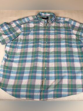 Polo Ralph Lauren INDIAN Madras Shirt 3XB Big Green Blue Plaid Pink Pony Logo

M